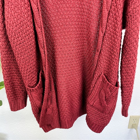 Dreamers Cable Knit Braided Open Cardigan Size  M in Burgundy - Picture 6 of 11